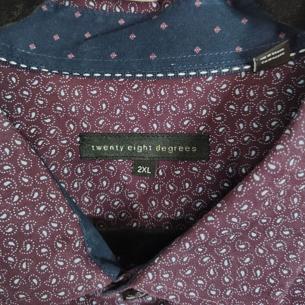 TWENTY EIGHT DEGREES Cotton Button-Down 2XL Men's Long Sleeve Purple Blue Shirt